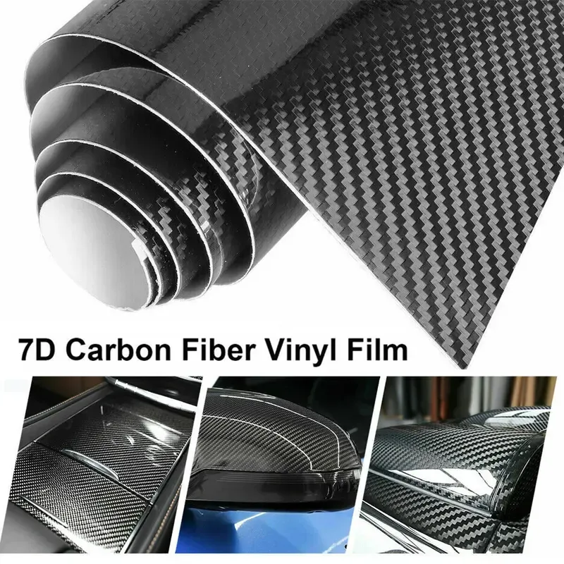 Black 6D Carbon Fiber Vinyl Wrap Roll 1.6ft x 16.4ft, 8yr Glossy Car Wrap Film Featuring Bubble Free Air Release Technology, Car Moto DIY Interior Exterior