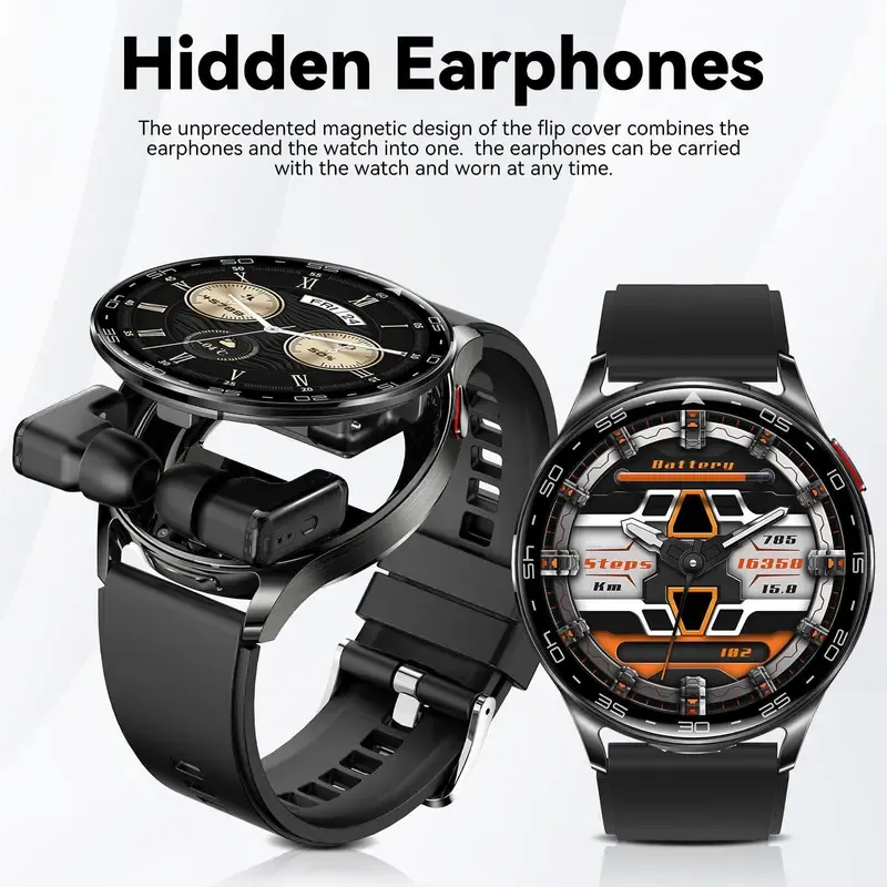 T97 Smart Watches For Men Women with Earbuds (Call Receive  Music Playback) Multifunctional Sports Watch 100+ Sports Modes Step Counter Mens Smartwatch for Android Perfect Gifts for Men Women