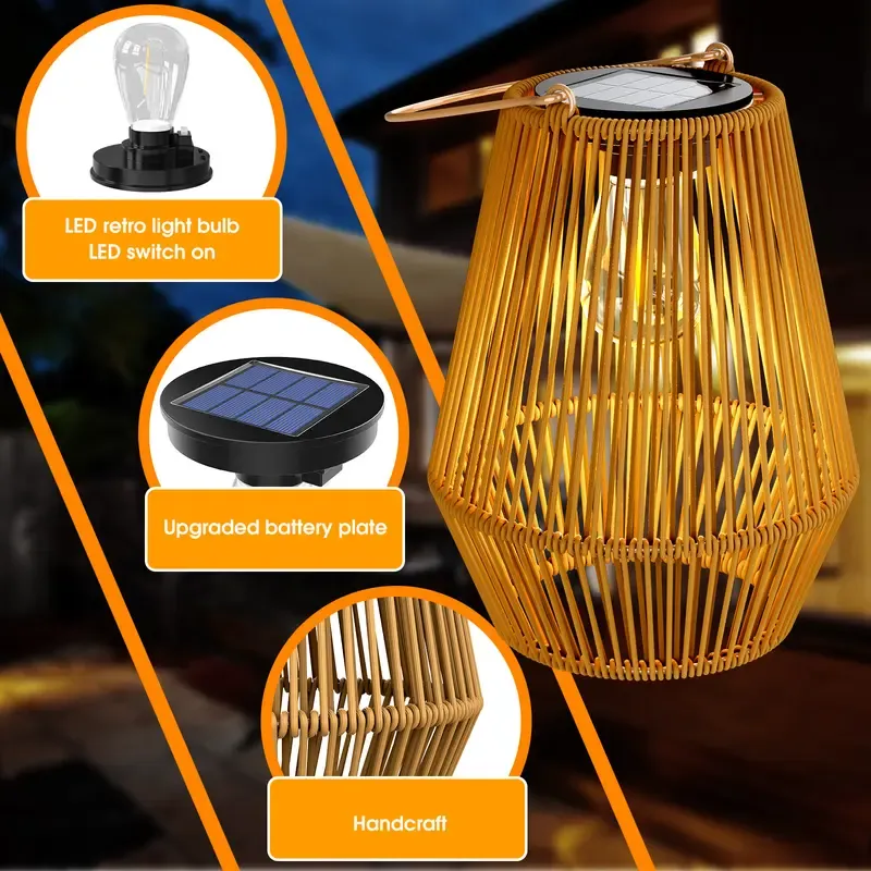 Solar Garden Lights, Handwoven Rattan Solar Lantern, Special Design Outdoor Solar Garden Lights, Waterproof Solar Lights Suitable for Patio, Yard, Porch, Pathway, Decorative Lighting
