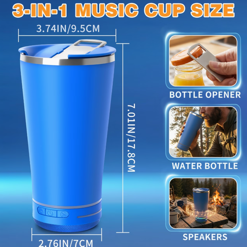 Music Vacuum Cup Cup With Bt Speaker, Music Vacuum Cup Cup Stainless Steel Bt Speaker Bottle, Double-Wall Insulated Travel Tumbler For Hot  Cold Drinks