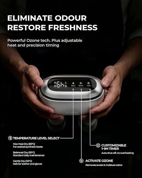 SOTHING Boot Dryer, Portable Shoe Dryer for Sneakers, Ozone Deodorizer, Retractable Hoses, 95W Rapid Drying, 3 Heat Levels, LED Touch Panel, 1–9H Timer, for Work Boots, Soccer Cleats, Gloves
