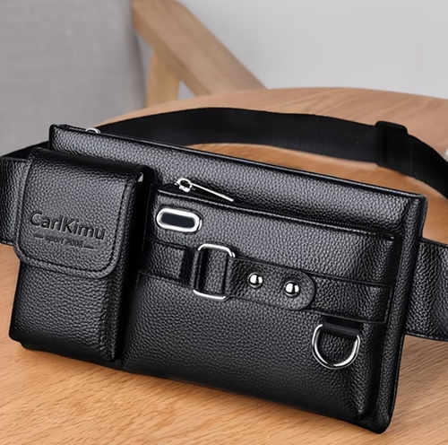 Unisex Waist Bag with Multiple Zippered Compartments - Compact Crossbody Purse, Belt Bag for Men & Women, Secure Zipper Closure, Everyday Essentials Organizer (Casual & Formal Use), Metallic Snap Attachment
