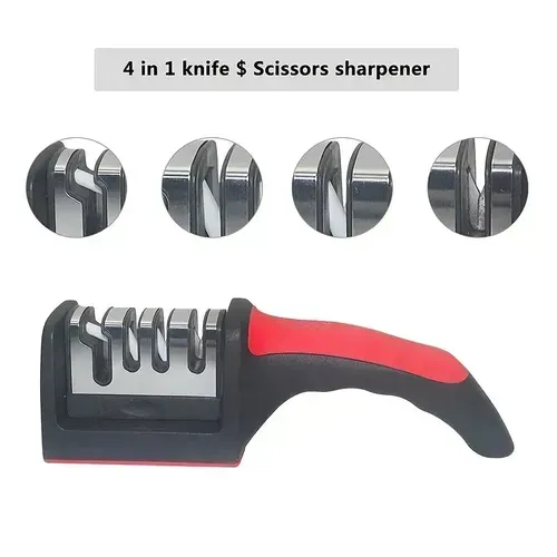 Professional 4-Stage Knife Sharpener: Sharpen Your Knives with stainless steels, Platic & Ceramic Stones!