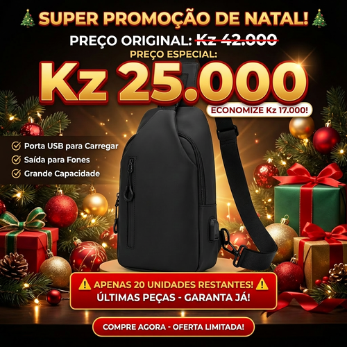 🔥 Bolsa Masculina Moderna com USB — Promoção Especia— 25.000 Kz🚫 Apenas 30 unidades 📦 Entrega grátis— Pague só ao receber