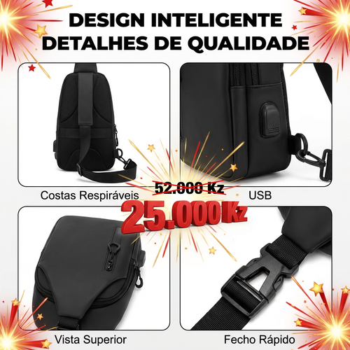 🔥 Bolsa Masculina Moderna com USB — Promoção Especia— 25.000 Kz🚫 Apenas 30 unidades 📦 Entrega grátis— Pague só ao receber
