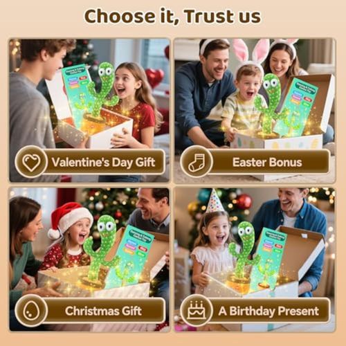 🌵​​🌵🌵Cacto dançante de pelúcia com carregamento recarregável​, cante 120 músicas, gravação, repete o que você diz e emite luzes coloridas, presentes de brinquedos divertidos para meninos e meninas