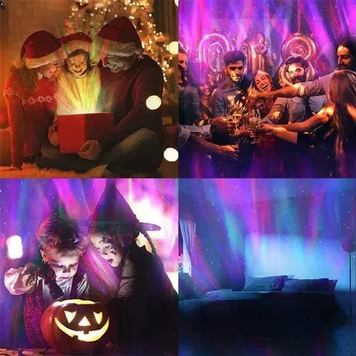 Projetor 2 em 1 Aurora Boreal e Ondas do Oceano - Luz Noturna Relaxante com Música e Som! 🌌🎵🌊14 Cores, Sincroniza com Música! ✨🎶✨ Crie Ambiente Romântico e Divertido 💕