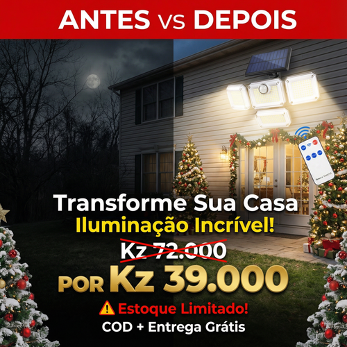 ⚠️☀️Luanda 💡 | Lâmpada Solar de Parede 🔄 com 4 Cabeças — Sem Fios ❌🧵, À Prova de Chuva 🌧️, Super Brilhante 🔆, Ideal para Quintal e Portão 🔒🏡