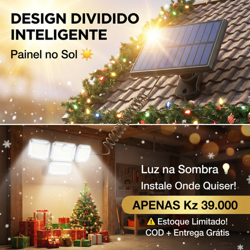 ⚠️☀️Luanda 💡 | Lâmpada Solar de Parede 🔄 com 4 Cabeças — Sem Fios ❌🧵, À Prova de Chuva 🌧️, Super Brilhante 🔆, Ideal para Quintal e Portão 🔒🏡