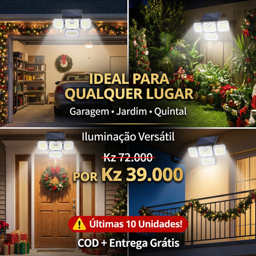 ⚠️☀️Luanda 💡 | Lâmpada Solar de Parede 🔄 com 4 Cabeças — Sem Fios ❌🧵, À Prova de Chuva 🌧️, Super Brilhante 🔆, Ideal para Quintal e Portão 🔒🏡