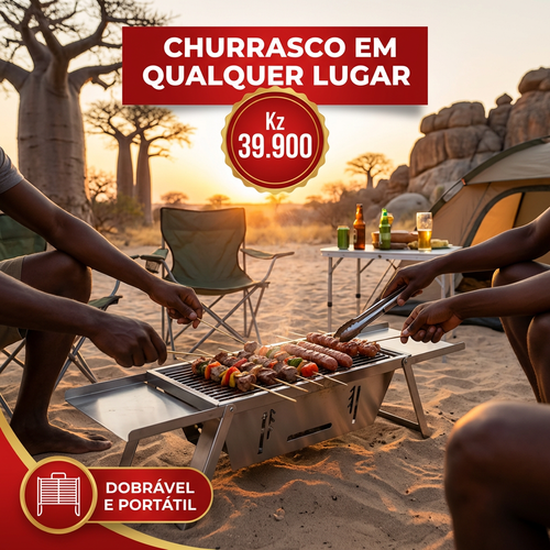 🇦🇴🔥 OFERTA LUANDA! — Churrasqueira Dobrável em Aço Inoxidável! — 🥩 Perfeita para Carne e Frango! — 🌳 Ideal para Jardim e Praia! — 🔥 Fácil de Montar e Transportar! — 🚚 Entrega Grátis + COD!