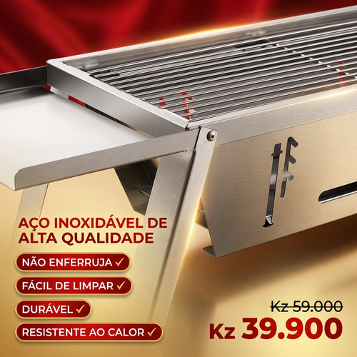 🇦🇴🔥 OFERTA LUANDA! — Churrasqueira Dobrável em Aço Inoxidável! — 🥩 Perfeita para Carne e Frango! — 🌳 Ideal para Jardim e Praia! — 🔥 Fácil de Montar e Transportar! — 🚚 Entrega Grátis + COD!