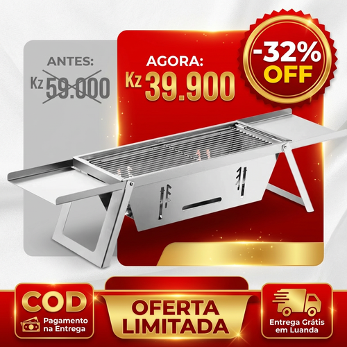 🇦🇴🔥 OFERTA LUANDA! — Churrasqueira Dobrável em Aço Inoxidável! — 🥩 Perfeita para Carne e Frango! — 🌳 Ideal para Jardim e Praia! — 🔥 Fácil de Montar e Transportar! — 🚚 Entrega Grátis + COD!