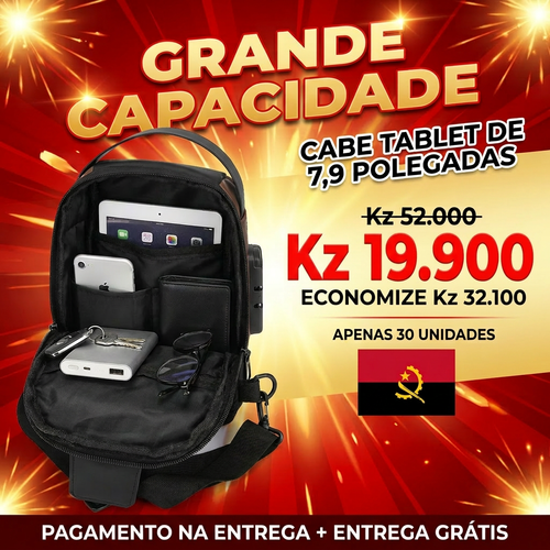 🚨🔥🇦🇴 PROMOÇÃO ESPECIAL LUANDA!—🔒🛡️Bolsa Peitoral Masculina com Cadeado + Porta USB 🔋⚡—📱💼Grande Capacidade para Telemóvel e Acessórios—🕶️Design Moderno e Antifurto—🚶‍♂️Perfeita para Trabalho, Passeio e Dia a Dia— Entrega Grátis + COD! 🚚