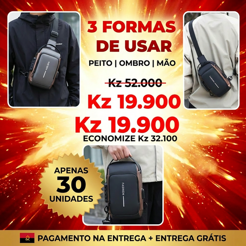 🚨🔥🇦🇴 PROMOÇÃO ESPECIAL LUANDA!—🔒🛡️Bolsa Peitoral Masculina com Cadeado + Porta USB 🔋⚡—📱💼Grande Capacidade para Telemóvel e Acessórios—🕶️Design Moderno e Antifurto—🚶‍♂️Perfeita para Trabalho, Passeio e Dia a Dia— Entrega Grátis + COD! 🚚