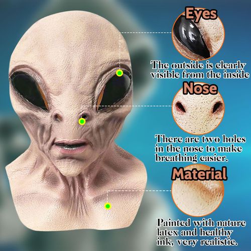 🔥Hot Seller🔥 COD！Amazon Independent Store: Alien Latex Mask, Halloween Alien Horror Mask, Party Prop