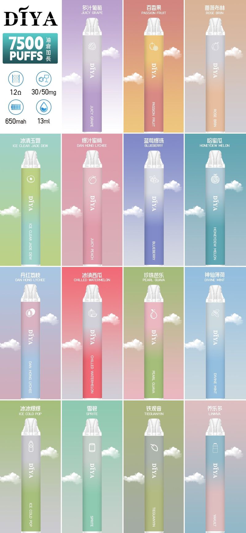 DIYA叮啞7500口拋棄型電子煙