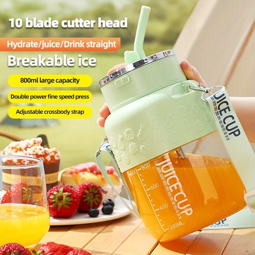 Copo de espremedor elétrico USB recarregável, 27,05 onças de grande capacidade, mini espremedor de frutas versátil para smoothies, smoothies, sucos, com alça de ombro e canudo