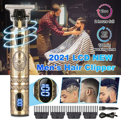 Máquina de corte de cabelo profissional sem fio recarregável T-Blade careca Zero Gapped Electric Hair Clippers Hair Trimmer