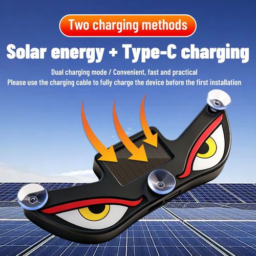 🔥Hot Seller🔥 COD！Solar Powered Type C Charging, Wireless, Universal Car LED Warning Light with Decorative Dynamic Eye Shaped Ambient Lighting