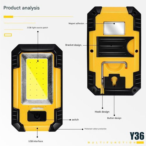 USB rechargeable flashlight, LED work light, repair light, emergency light, outdoor use, with magnet, COB inspection light.