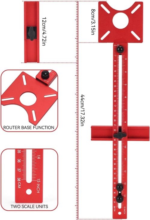 Aluminum alloy woodworking milling tool, trimming milling and positioning ruler, round hole slotting positioning tool with backing.
