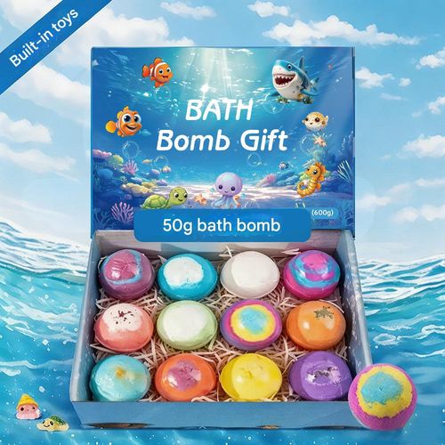 12-pack, 50g toy bath balls with hidden ocean-themed children's bath salt balls