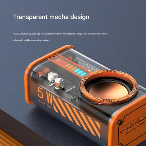 Transparent Mecha Bluetooth Speaker, Wireless Mini Subwoofer with Sound and Light Rhythm, TWS, Creative Design