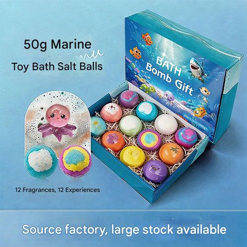 12-pack, 50g toy bath balls with hidden ocean-themed children's bath salt balls