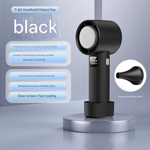 T60 USB portable handheld fan with digital display and nozzle, desktop silent brushless motor
