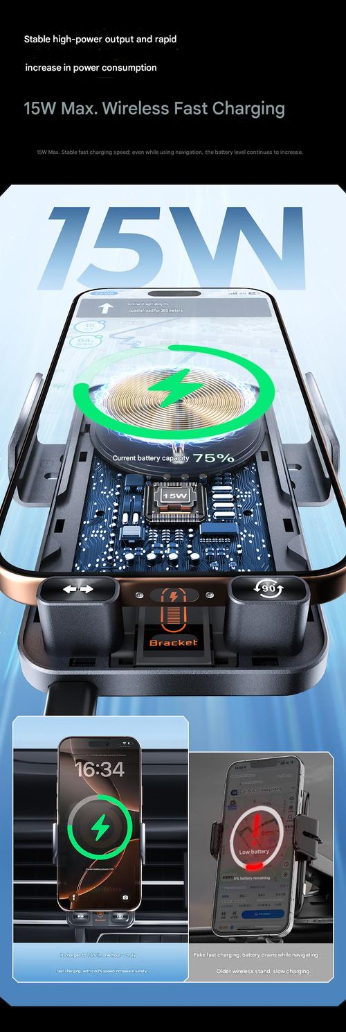 Wireless charging inductive car phone holder, car air vent rotatable electric clamp universal phone holder