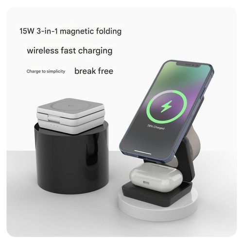 Foldable 3-in-1 Magnetic Wireless Charger for Phones and Watches (3-in-1 Wireless Charging Station)