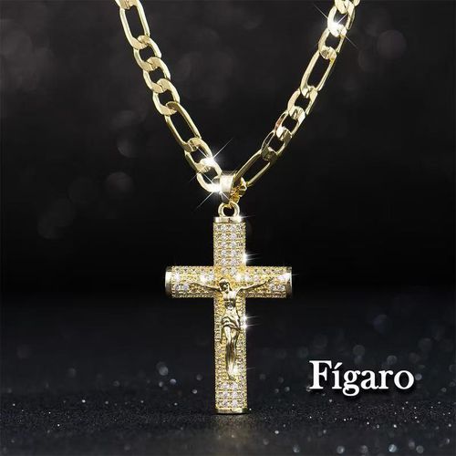 Popular large diamond-encrusted cross gold-plated Cuban chain necklace, a minimalist and stylish hip-hop fashion accessory