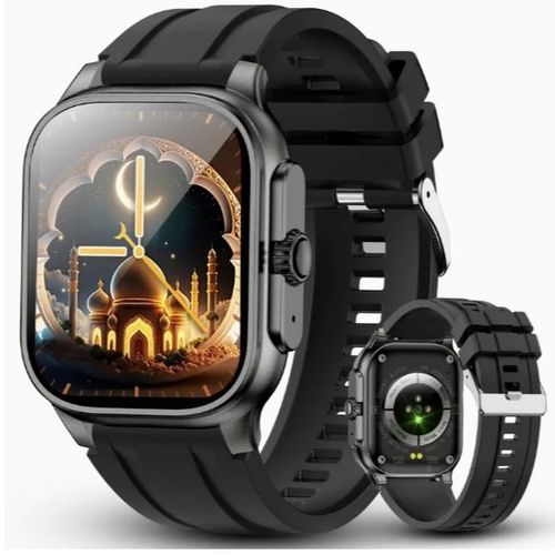 This 2.01-inch smartwatch features Bluetooth calling, IP68 water resistance, message push notifications, and a sports mode. It's a smartwatch designed for Muslims.