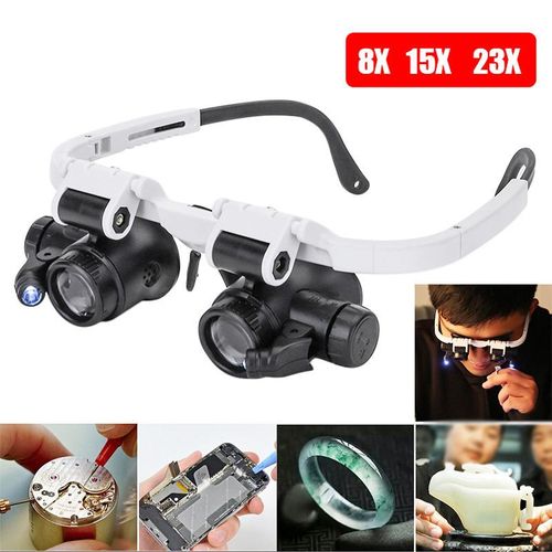 9892H-1 Small Mechanical Repair Engraving and Repair Magnifier with Dual LED Lights, Retractable High-Magnification Eyeglass Type