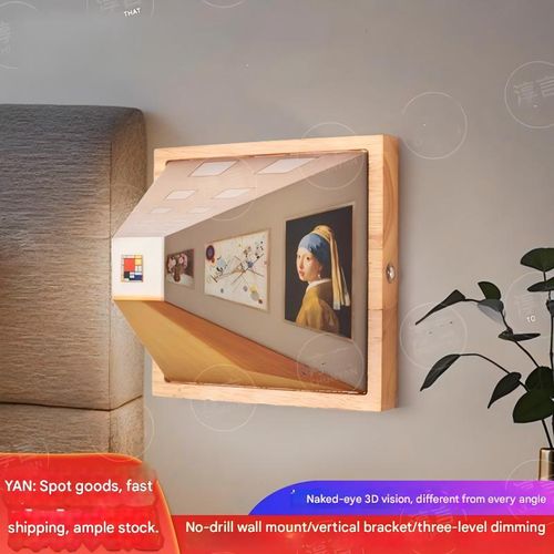 Chunyan 3D Naked-Eye Vision Night Light Living Room Home Luxury Wooden No-Drill Wall Lamp Bedside Ornament Light