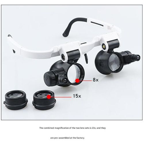 9892H-1 Small Mechanical Repair Engraving and Repair Magnifier with Dual LED Lights, Retractable High-Magnification Eyeglass Type