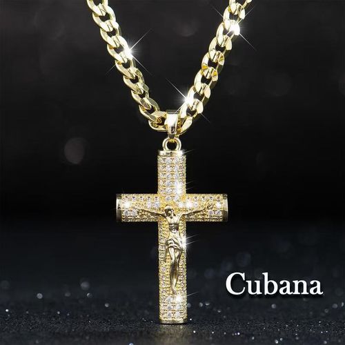 Popular large diamond-encrusted cross gold-plated Cuban chain necklace, a minimalist and stylish hip-hop fashion accessory