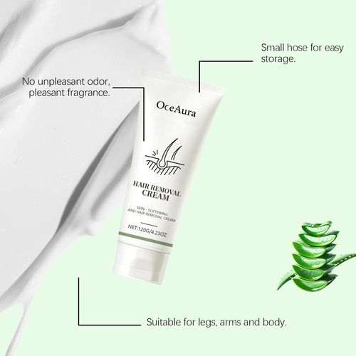 OCEAURA Gentle Hair Removal Cream: Gentle ingredients, moisturizes and hydrates, leaving skin smooth and soft after hair removal.