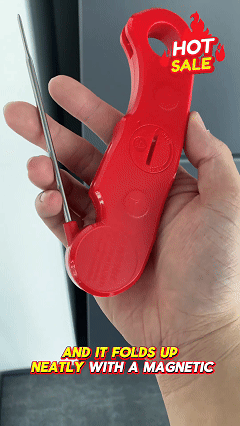 Digital folding waterproof kitchen food thermometer, baking and water temperature gauge, outdoor barbecue and meat thermometer with built-in battery.