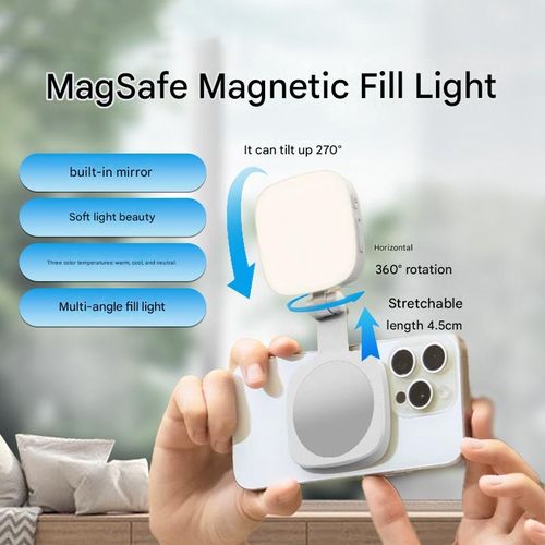 Magnetic Phone Fill Light & Stand — Mini Pocket Beauty Lamp, Makeup Mirror, and Holder for Live Streaming & Selfies