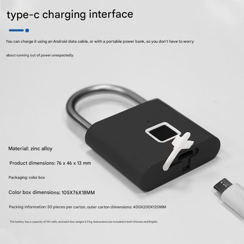 Smart Fingerprint Padlock — Outdoor, Waterproof, and Rustproof — Intelligent Electronic Lock for Gates, Anti-Theft Security, and Cabinets
