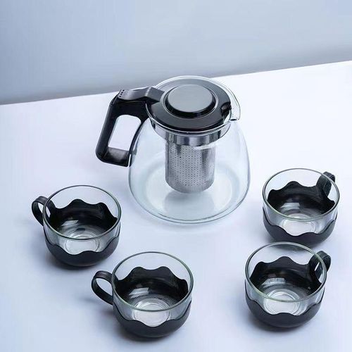 Glass teapot and water set, tea separation design, Kung Fu tea set with one teapot and teacups, health-preserving tea set.