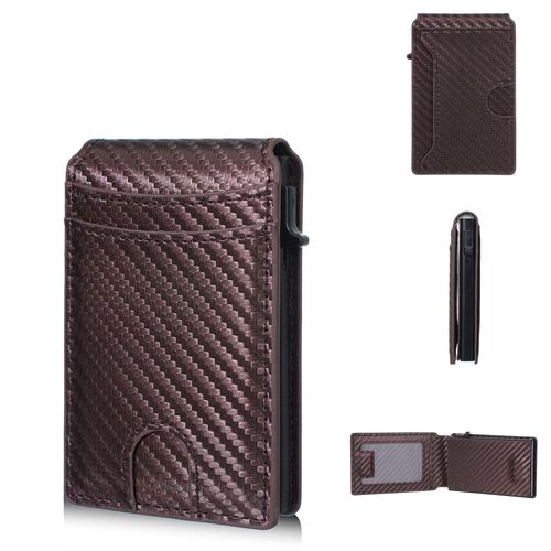 Men's carbon fiber small card holder, business style multi-card slot magnetic clasp card case, high-end feel ID and credit card holder.