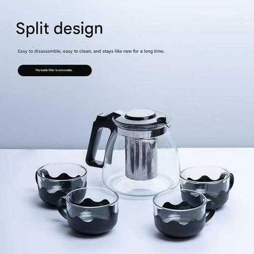 Glass teapot and water set, tea separation design, Kung Fu tea set with one teapot and teacups, health-preserving tea set.