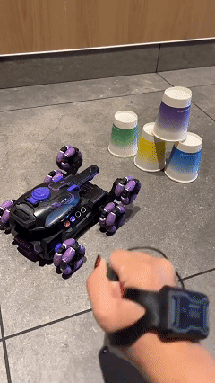 This six-wheeled water-blasting tank vehicle features gesture control and can fire water projectiles.