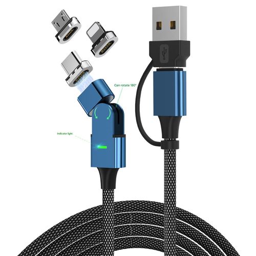 180-degree rotating magnetic charging cable for mobile phones, compatible with Apple, Huawei, and Android phones, PD fast charging cable 60W.