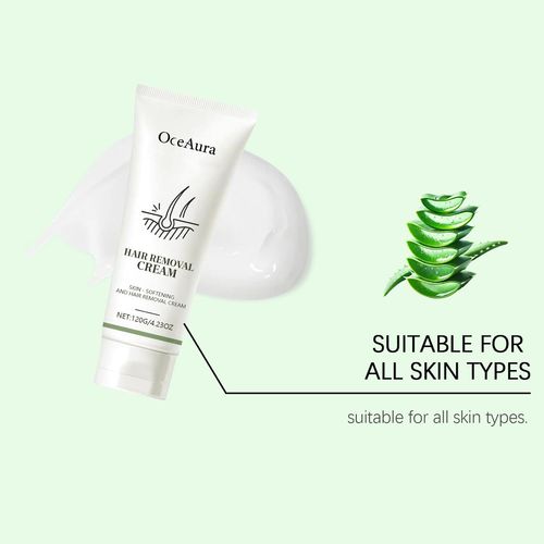 OCEAURA Gentle Hair Removal Cream: Gentle ingredients, moisturizes and hydrates, leaving skin smooth and soft after hair removal.