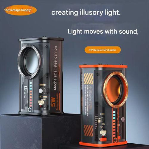 Transparent Mecha Bluetooth Speaker, Wireless Mini Subwoofer with Sound and Light Rhythm, TWS, Creative Design
