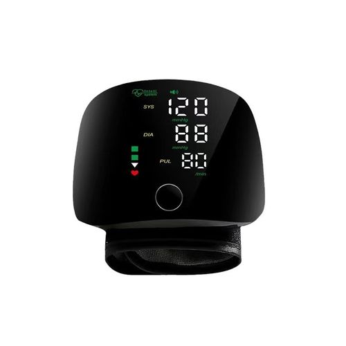 Wrist blood pressure monitor, fully automatic electric smart blood pressure measuring device, rechargeable, with touch screen.